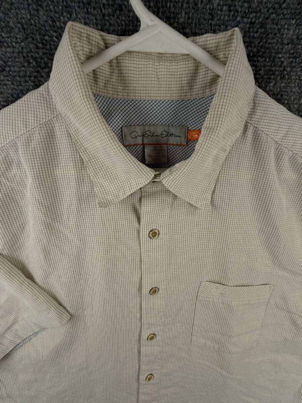 Quiksilver Quicksilver Button Up Men Sleeve Large Custom Fit Beige Check Rayon